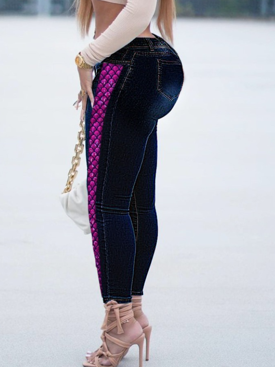 

LW Mid Waist Patchwork Skinny Jeans, Blue black