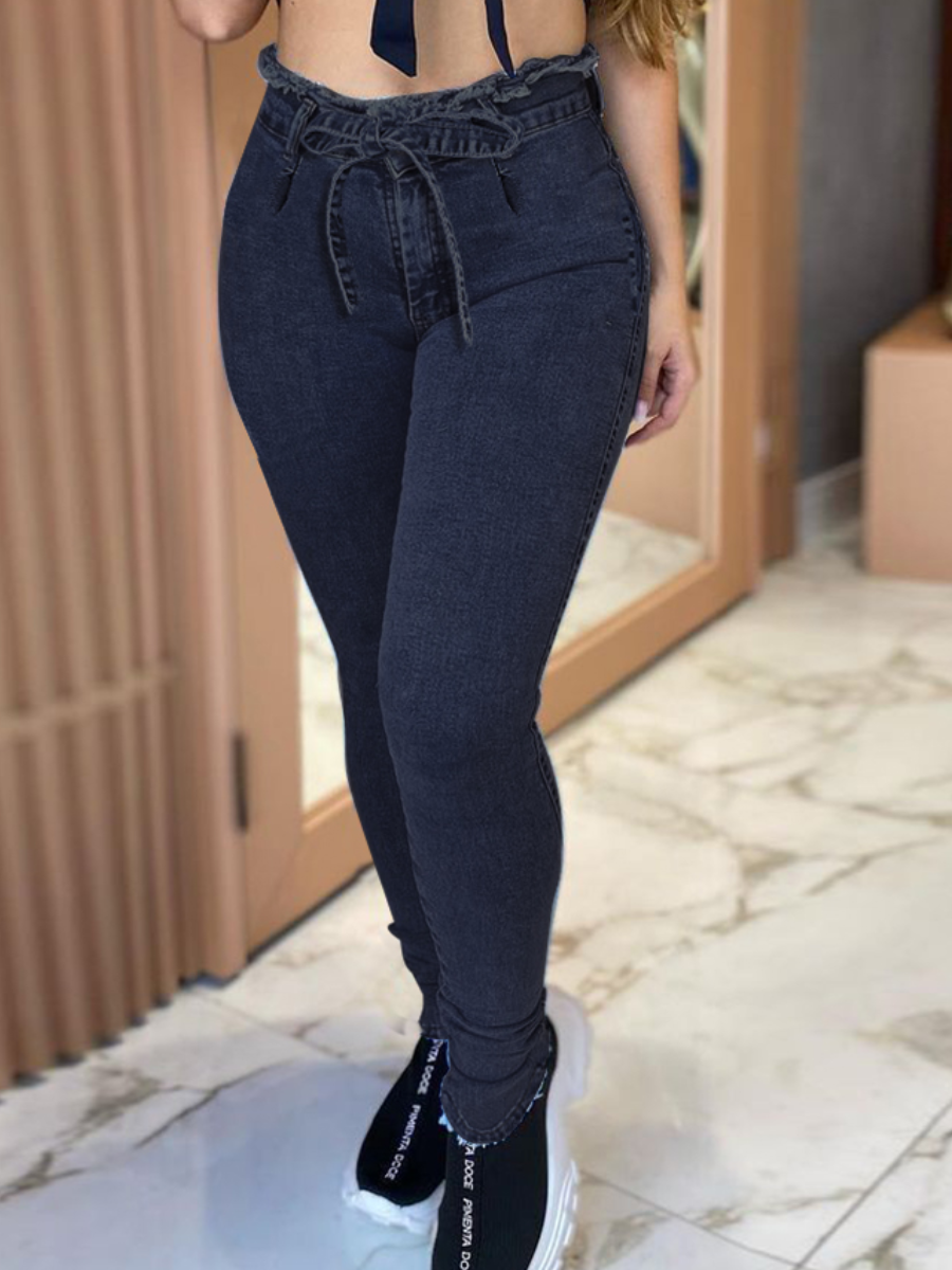 

LW Mid Waist Bandage Design Skinny Jeans, Deep blue