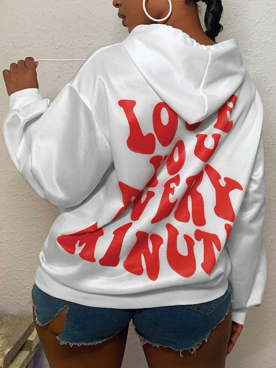 

LW Letter Print Oversized Hoodie, White