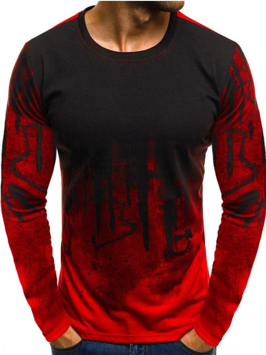 

LW COTTON Men Round Neck Gradient Print T-shirt, Red