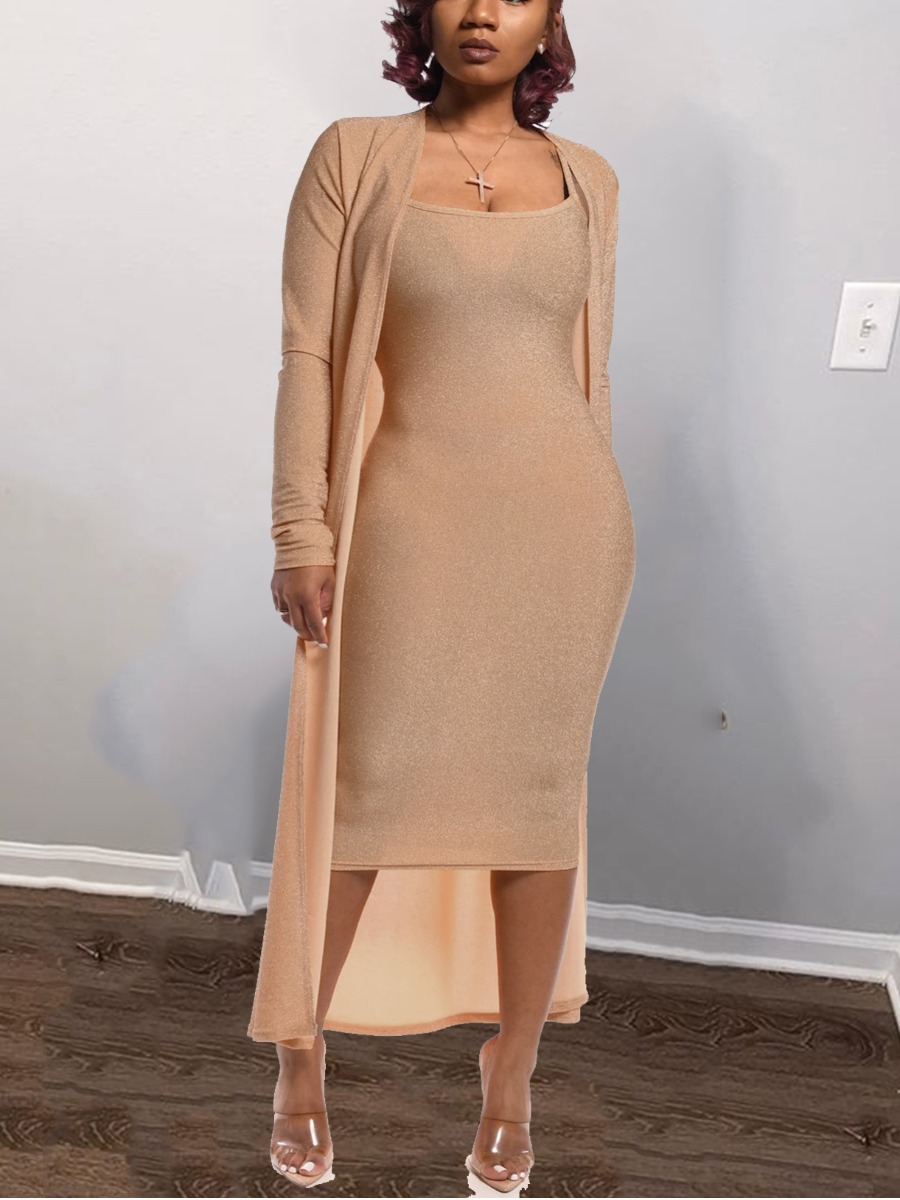 

LW U Neck Bodycon Dress Set, Fan fare