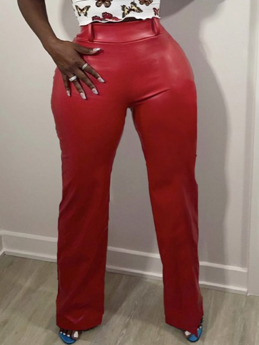 

LW Mid Waist Leather Pants, Red