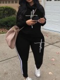 LW Plus Size Faith Letter Print Striped Tracksuit Set
