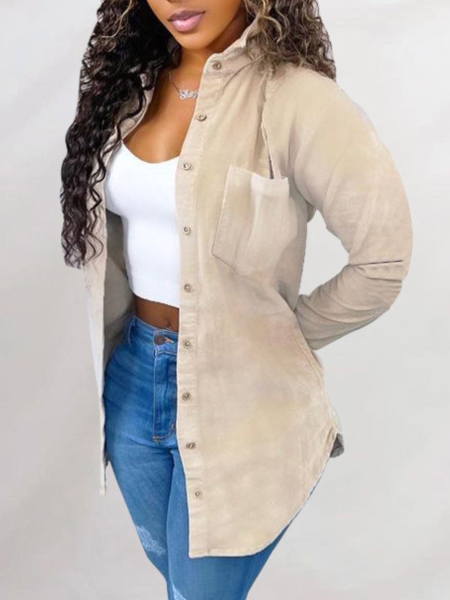 

LW Button Design Curved Hem Coat, Beige