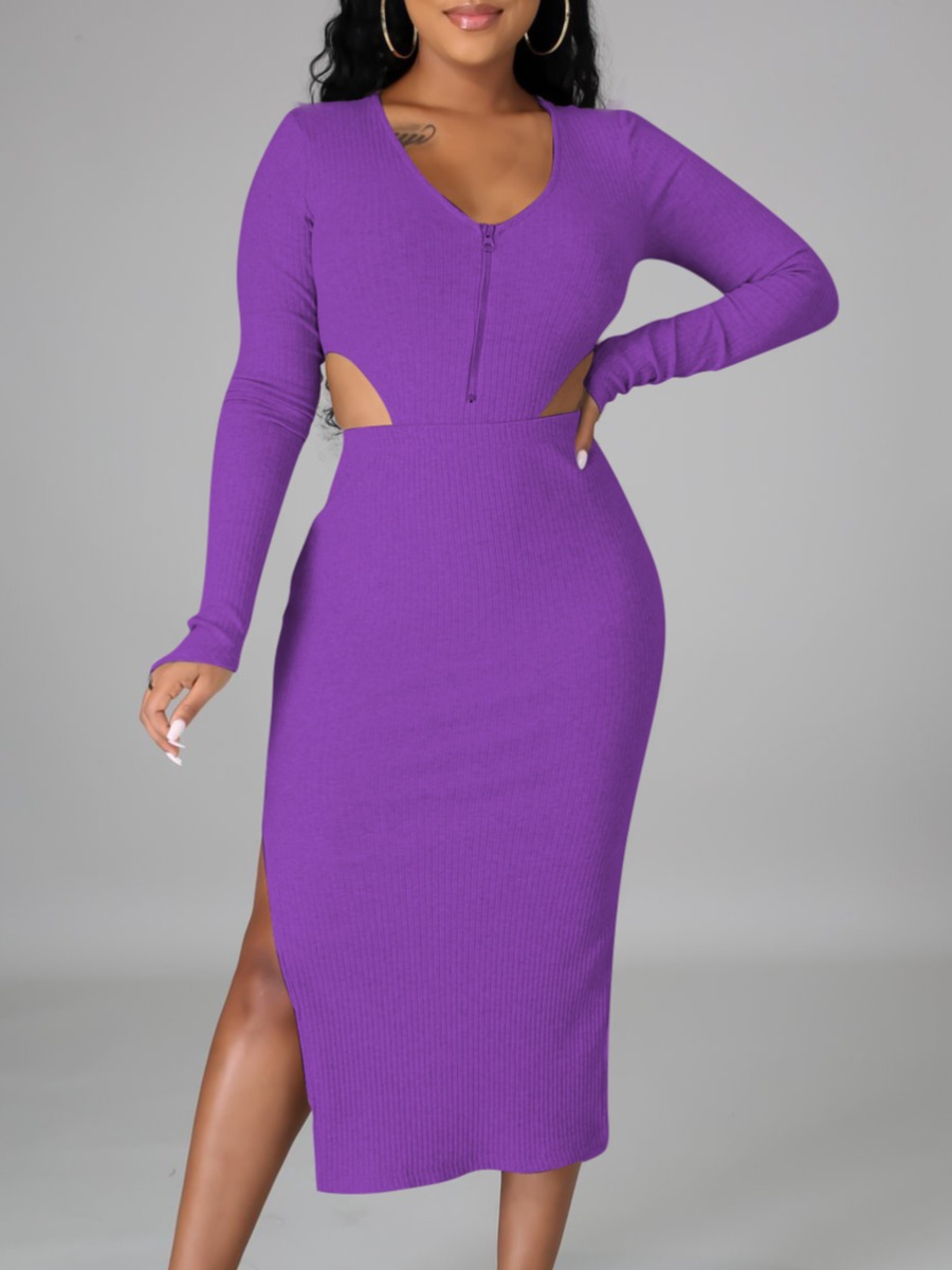 

LW SXY Cut Out Side Slit Skirt Set, Purple