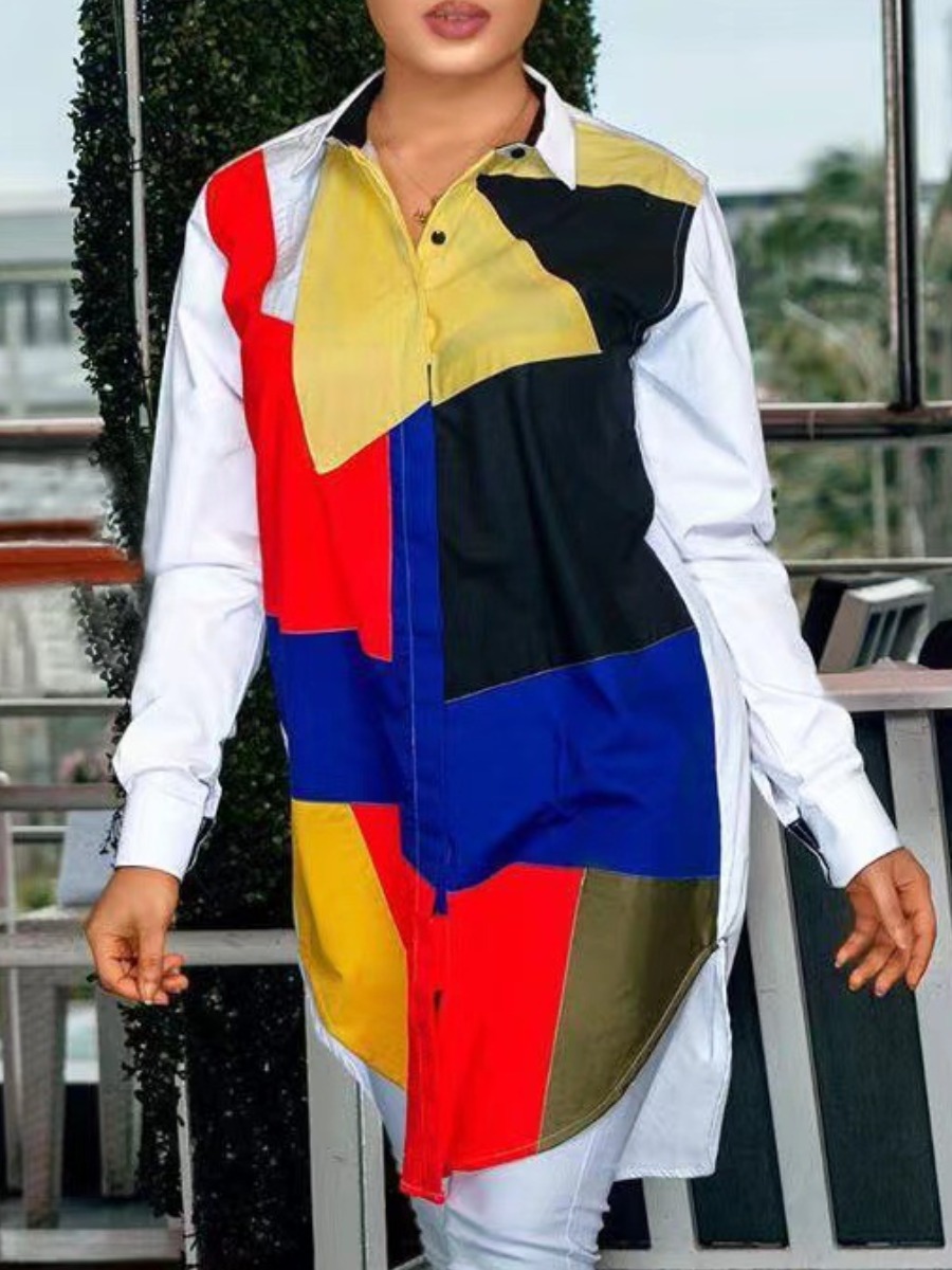 

LW Color-lump Patchwork Shirt, White