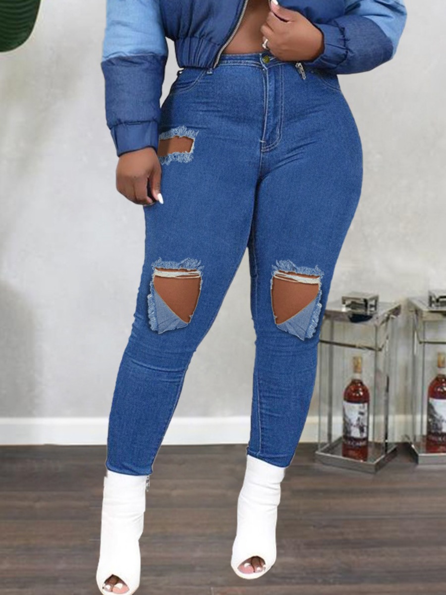 

LW Mid Waist Ripped Solid Skinny Jeans, Blue