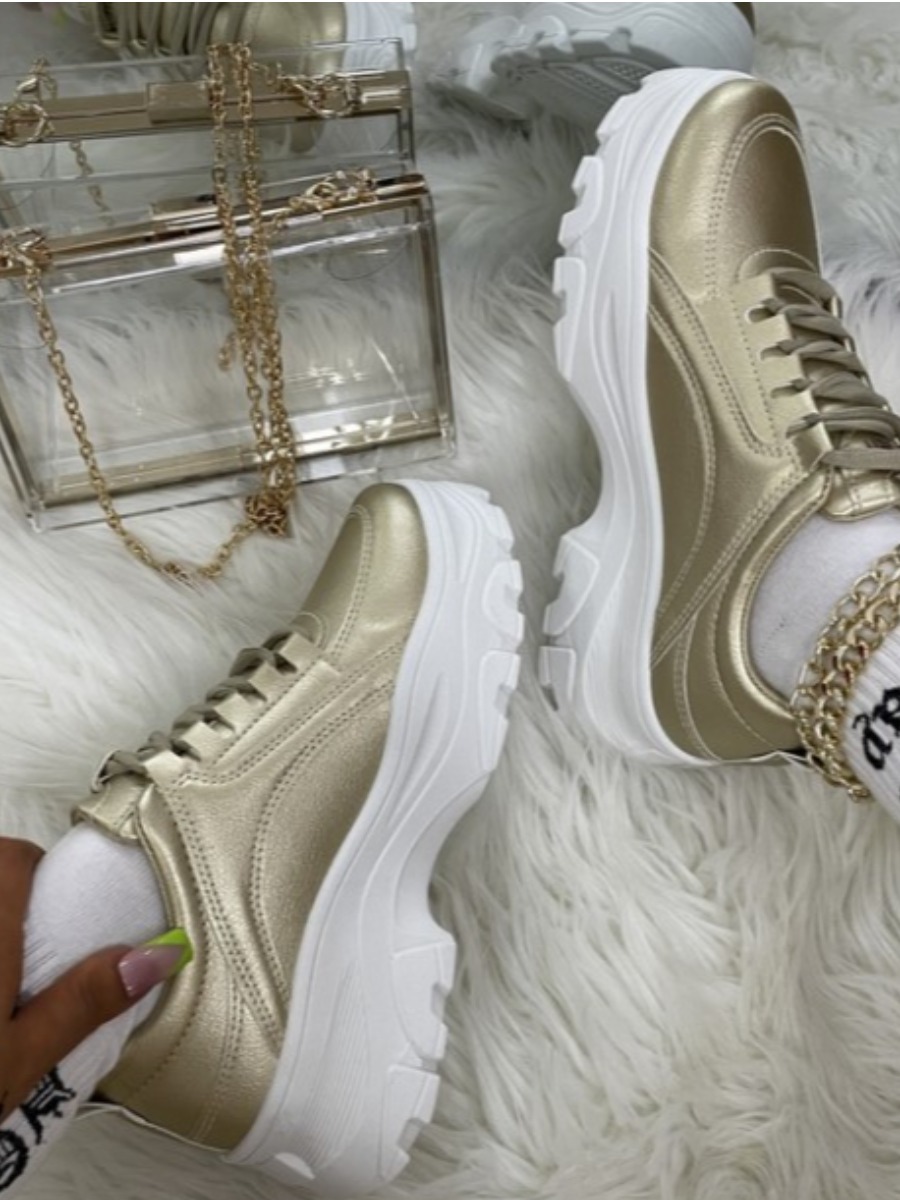 

LW Bandage Design Solid Sneakers, Gold