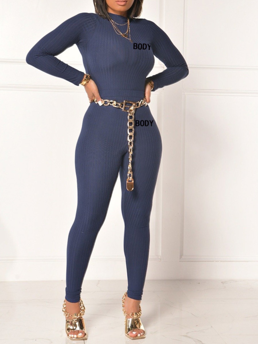 

LW Letter Print Rib-Knit Pants Set (Without Waistchain), Blue