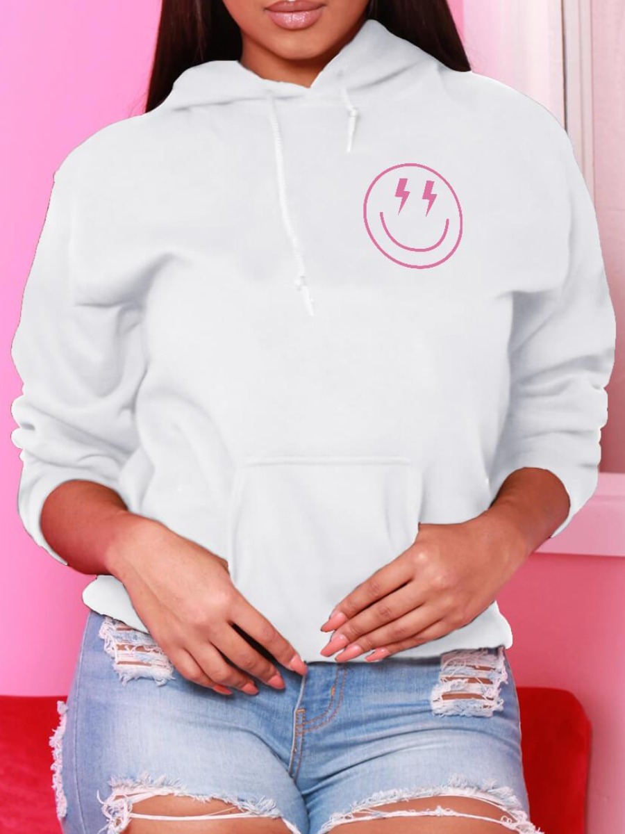 

LW Smiley Face Kangaroo Pocket Oversize Hoodie, White