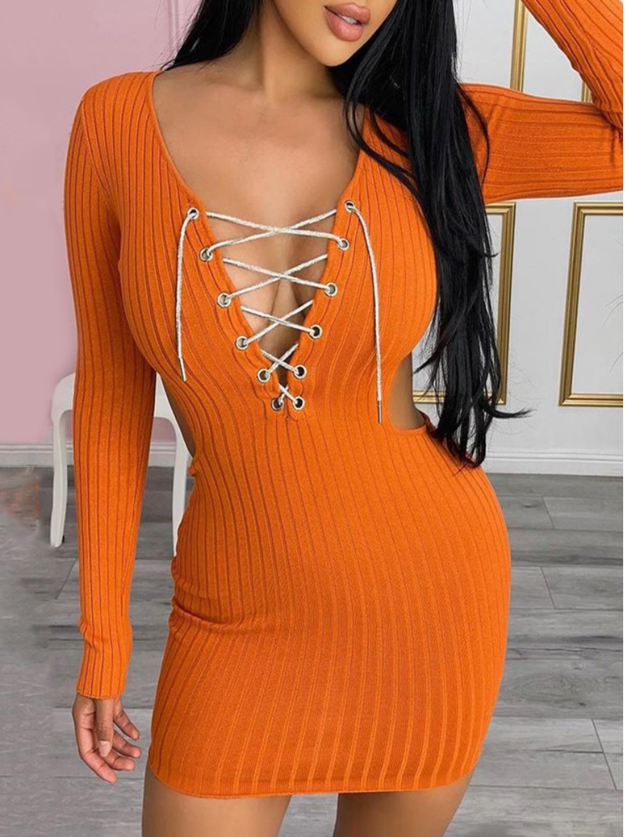 LW SXY Lace Up Rib Knitted Bodycon Dress от Lovelywholesale WW