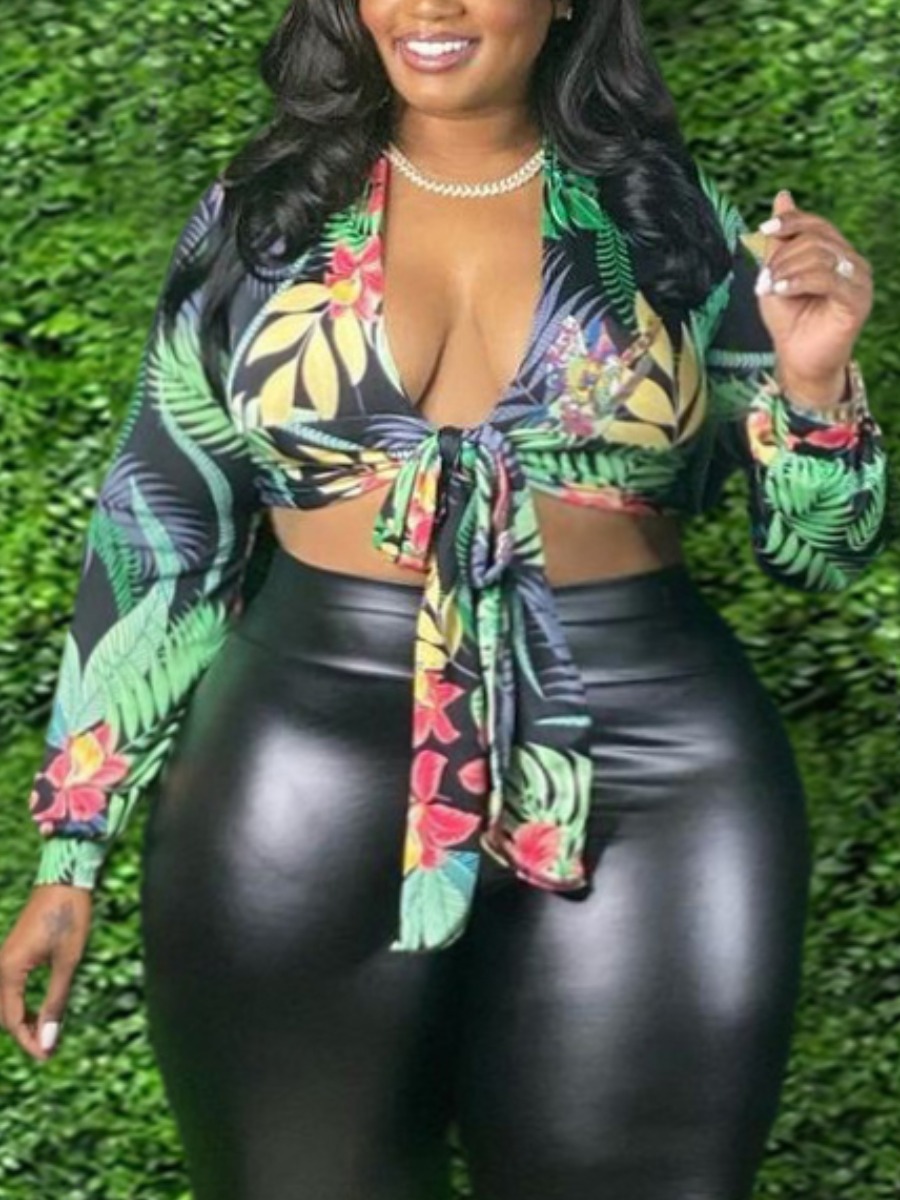 

LW Plus Size Floral Print Bandage Design Blouse, Multi