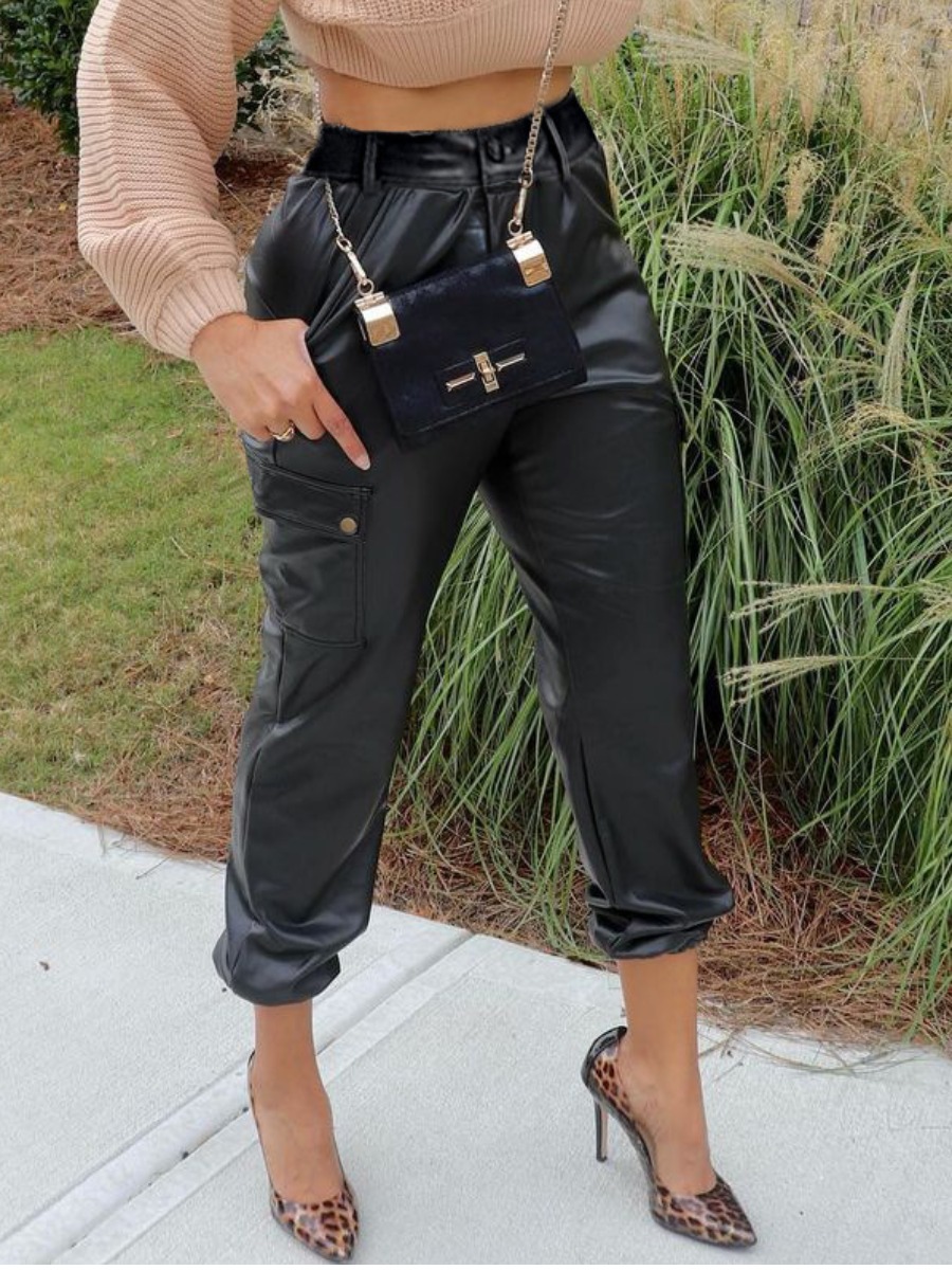 

LW Side Pocket Leather Pants, Black
