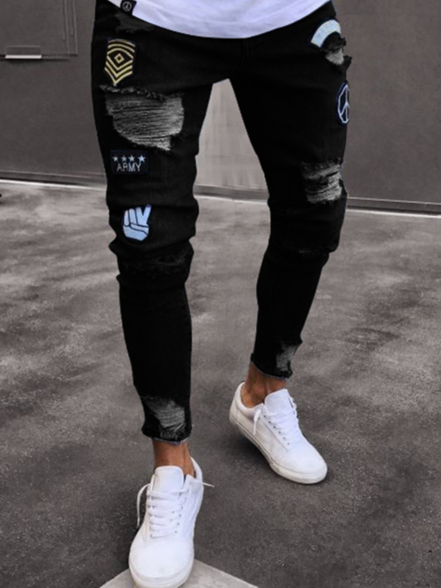 

LW Men Mid Waist Ripped Skinny Jeans, Black
