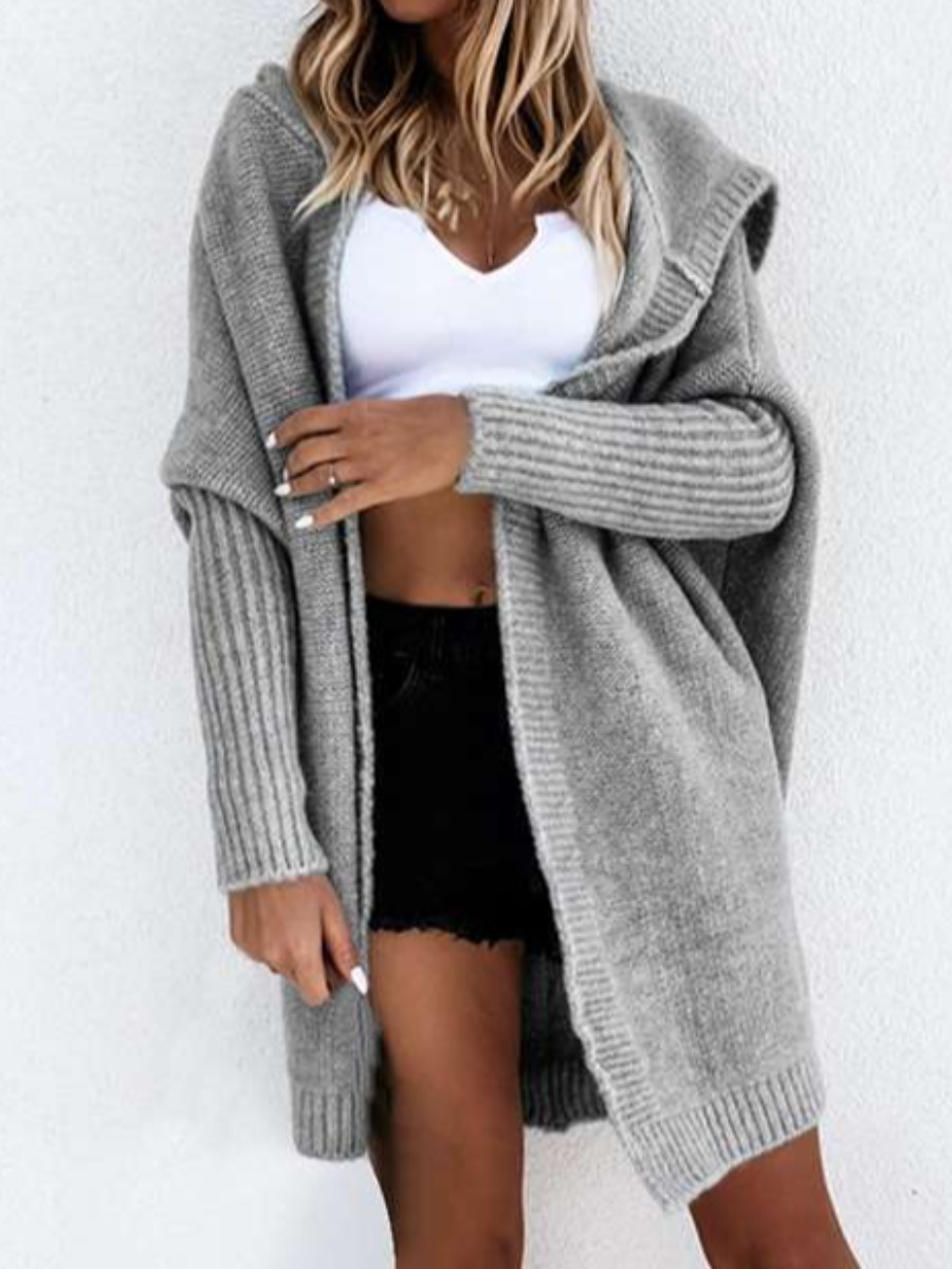 

LW Hooded Collar Loose Cardigan, Grey