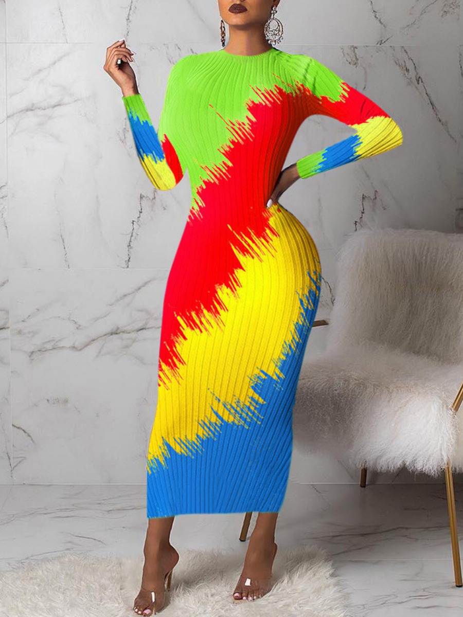 

LW Tie-dye Rib-Knit Bodycon Dress, Multi