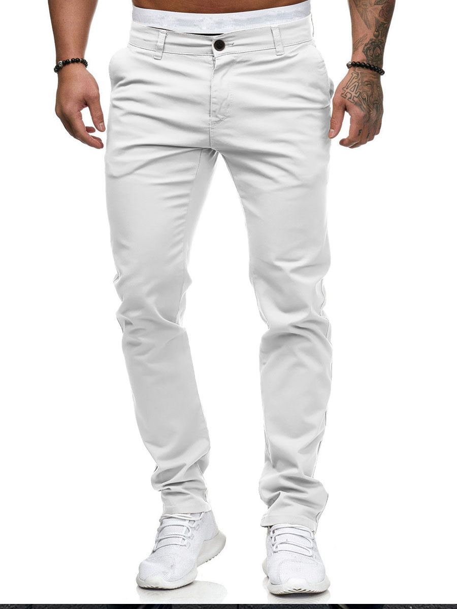

LW COTTON Men Mid Waist Pocket Design Skinny Pants, White