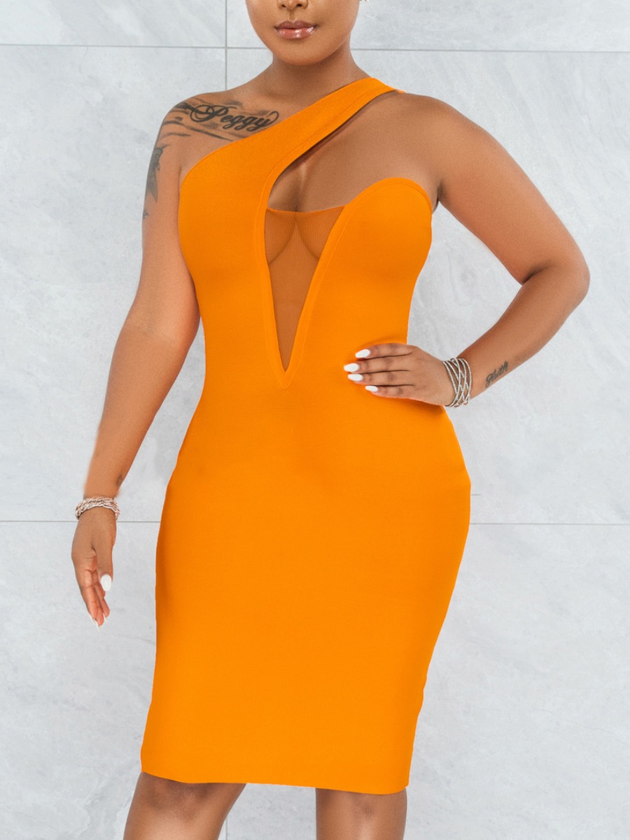

LW SXY One Shoulder See-through Bodycon Dress, Croci