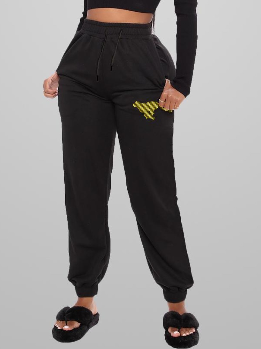 

LW Kangaroo Print Pocket Loose Pants, Black