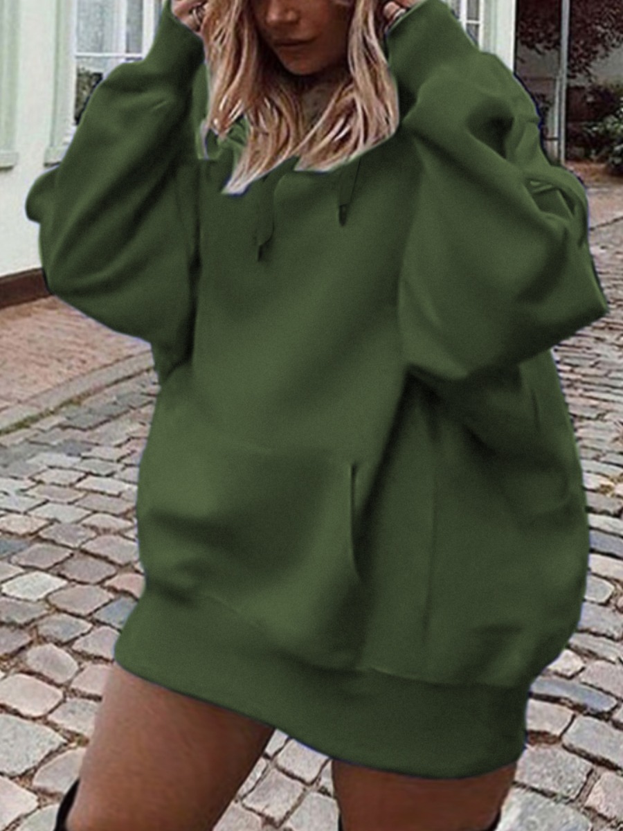 

LW BASICS Plus Size Kangaroo Pocket Oversized Sweat Dress, Army green