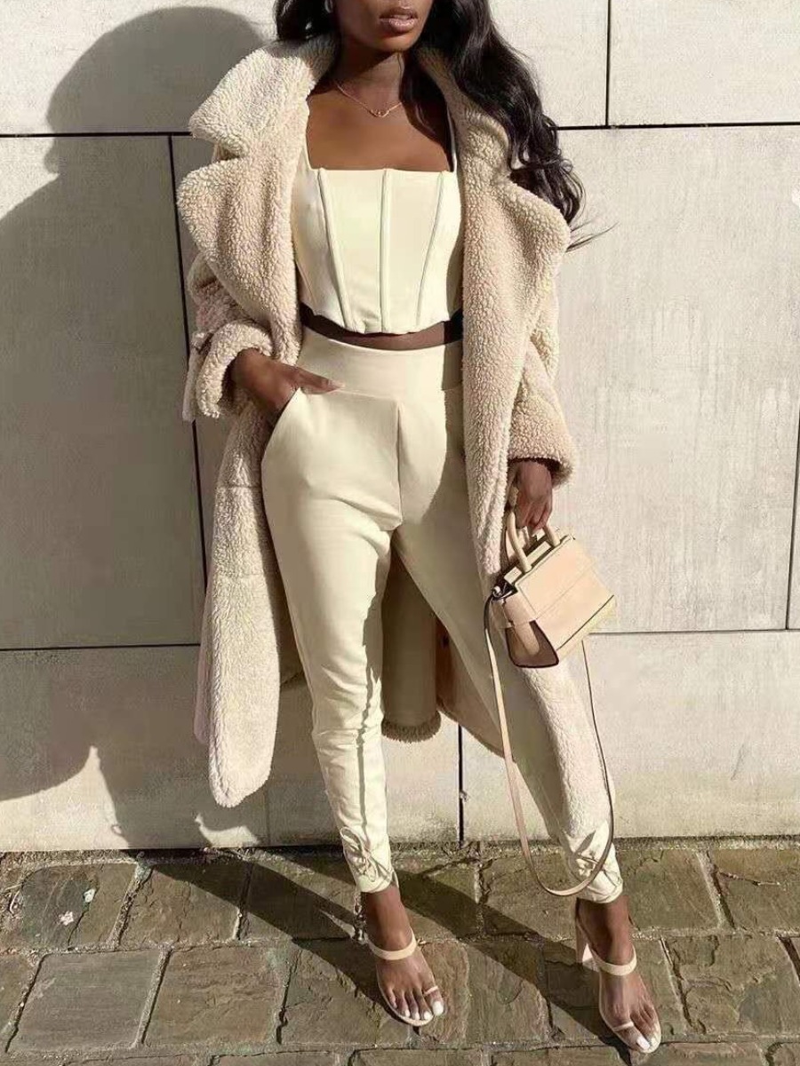 

LW Turndown Collar Loose Wool Overcoat, Beige