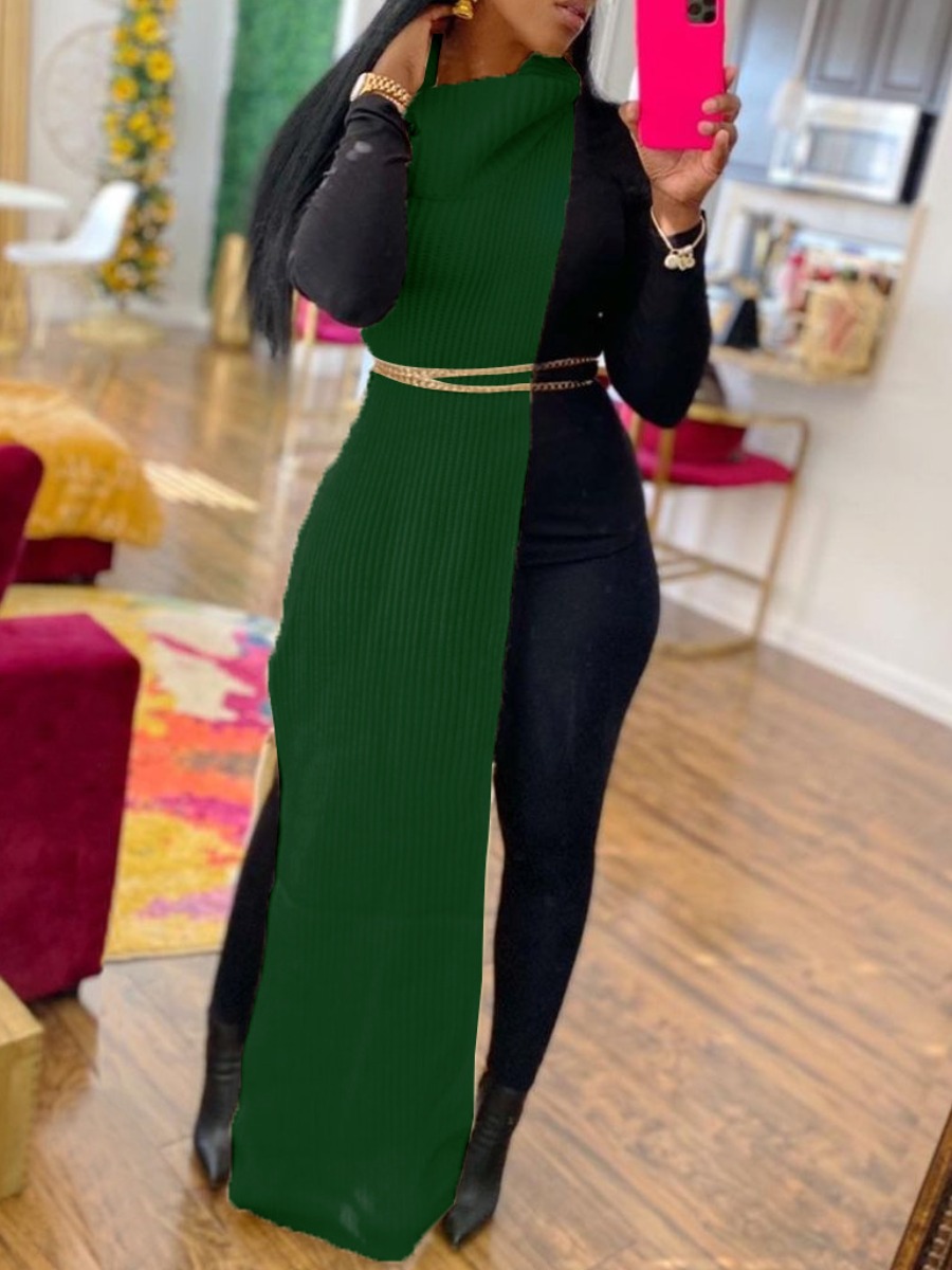

LW SXY High Split Solid Sweater Dress, Green