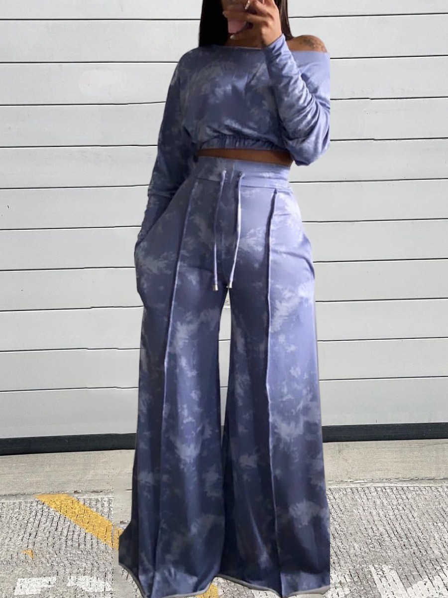 

LW Tie-dye Wide Leg Pants Set, Blue