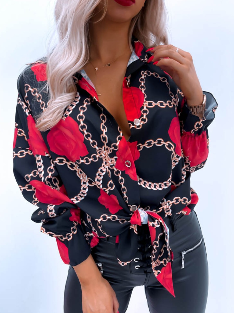 

LW Chain Rose Flower Print Shirt, Black