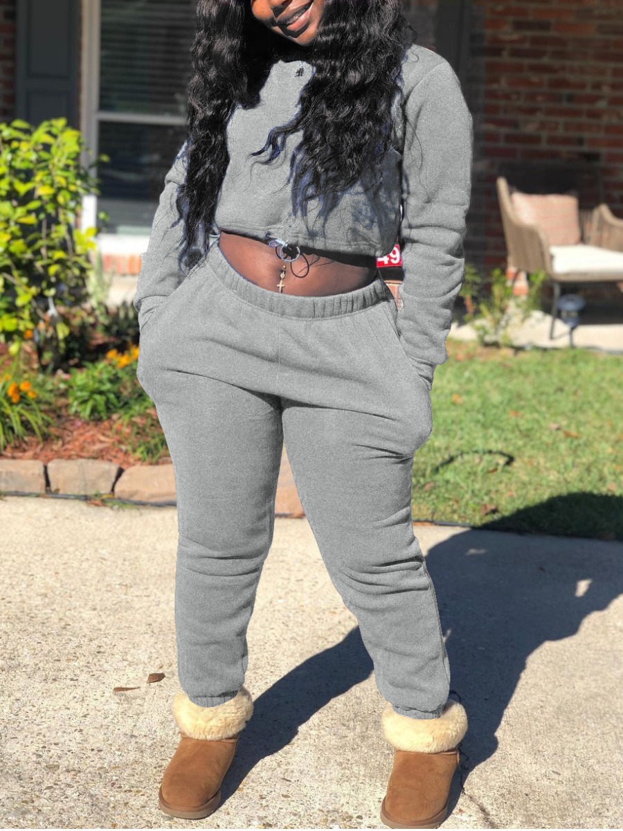 

LW BASICS Drawstring Pocket Design Tracksuit Set, Grey
