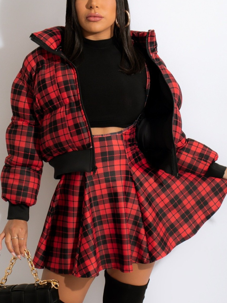 

LW Plaid Print Puffer Jacket, Red