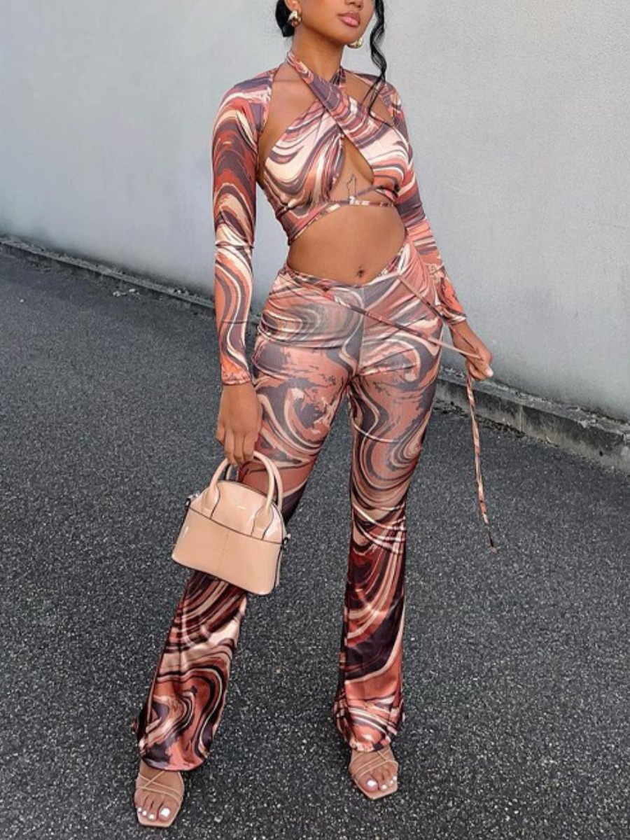 

LW SXY Criss Cross Mixed Print Pants Set, Multi