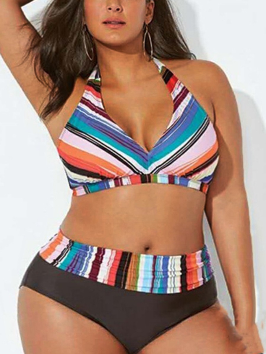 

LW Plus Size Striped Bikini Set, Multicolor mstn