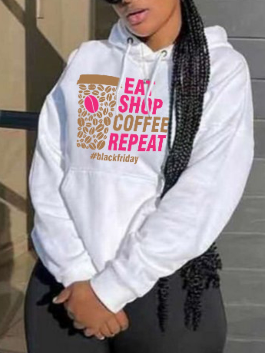 

LW Lip Letter Print Hoodie, White