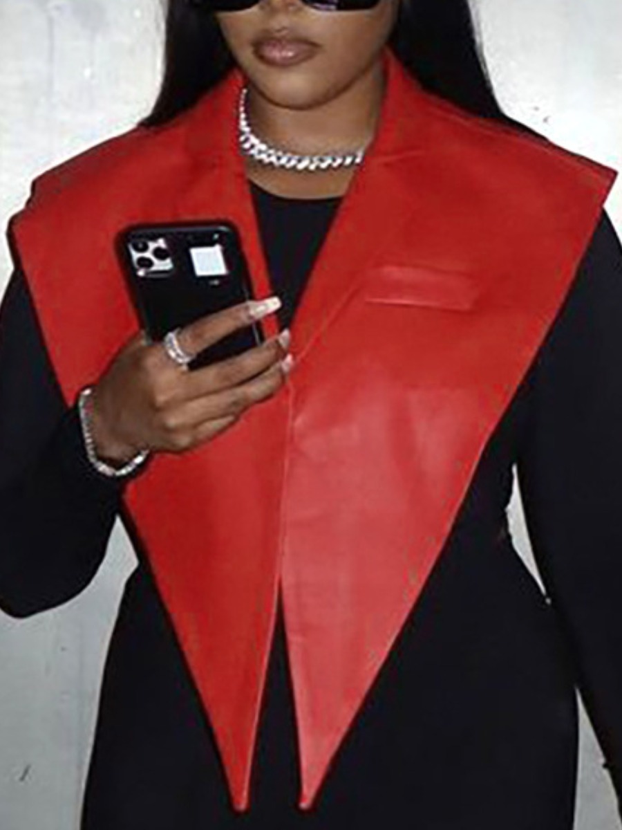 

LW Turndown Collar Flap-over Blouse, Red