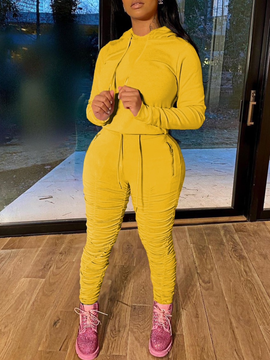 

LW Ruched Drawstring Tracksuit Set, Yellow
