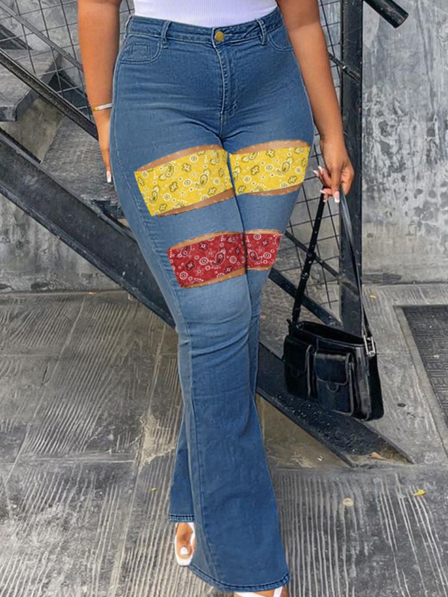 

LW Cashew Print Ripped Jeans, Blue