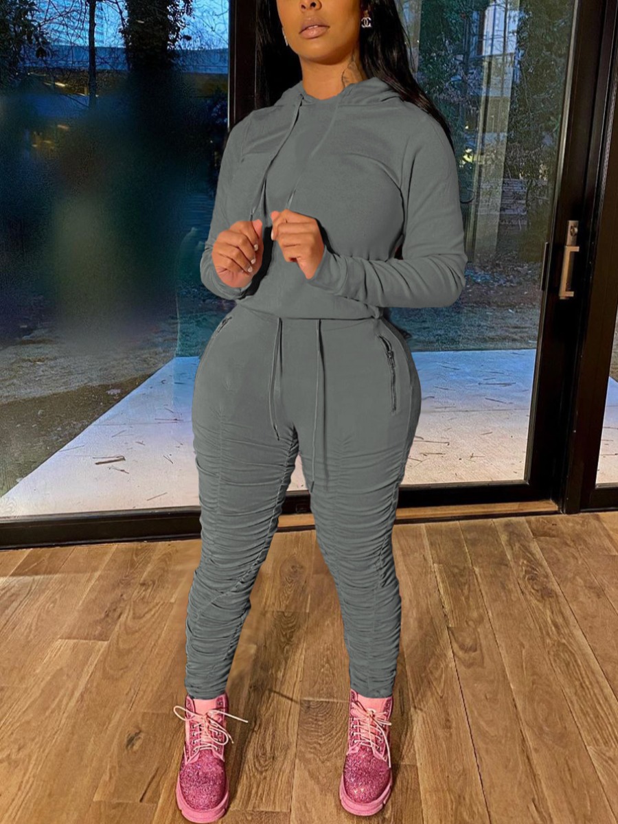 

LW Ruched Drawstring Tracksuit Set, Grey