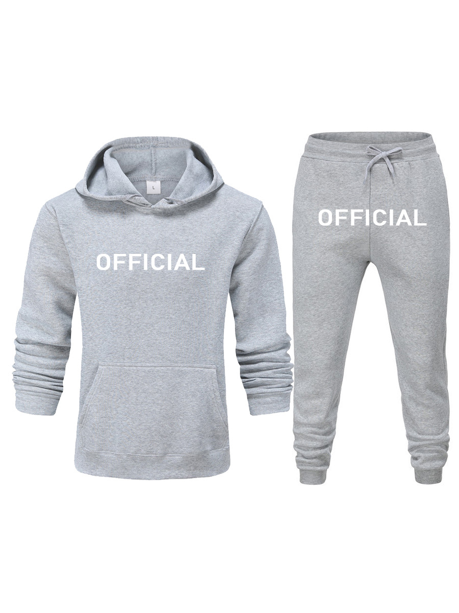 

LW COTTON Men Letter Print Kangaroo Pocket Oversized Tracksuit Set, Grey