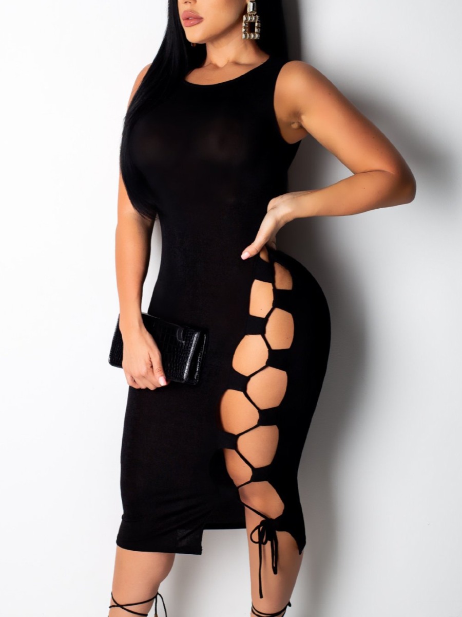 

LW SXY Bandage Design Solid Bodycon Dress, Black