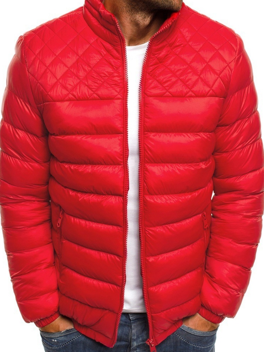 

LW COTTON Men Zipper Design Puffer Jacket, Red