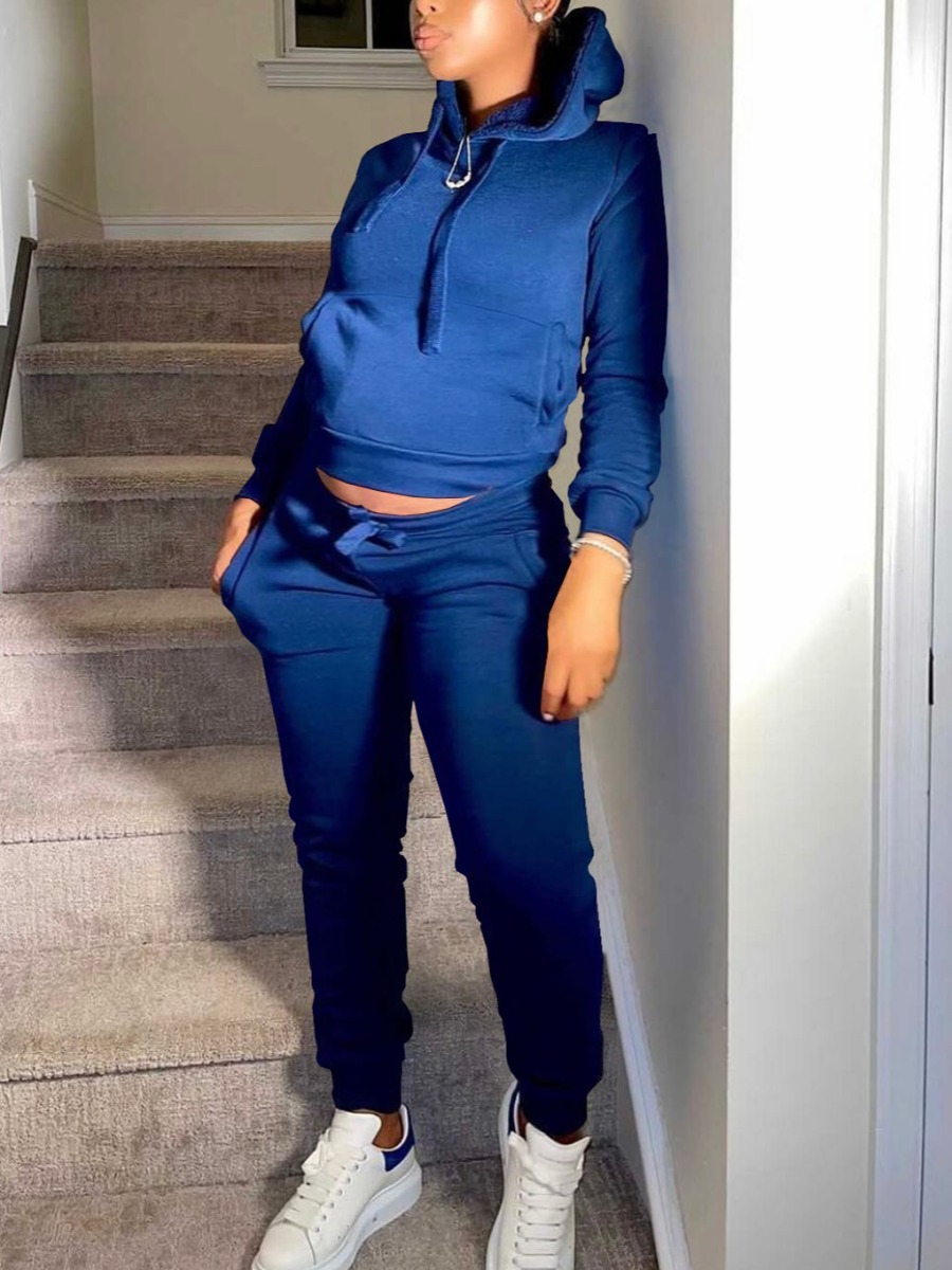 LW BASICS Hooded Collar Kangaroo Pocket Tracksuit 