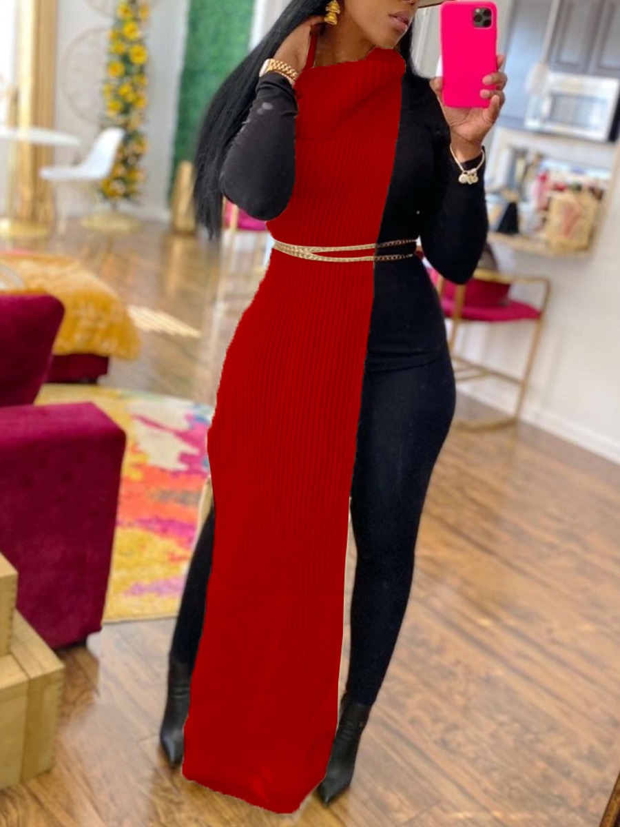 LW SXY Rib-Knit High Split Dress (Without Waistcha