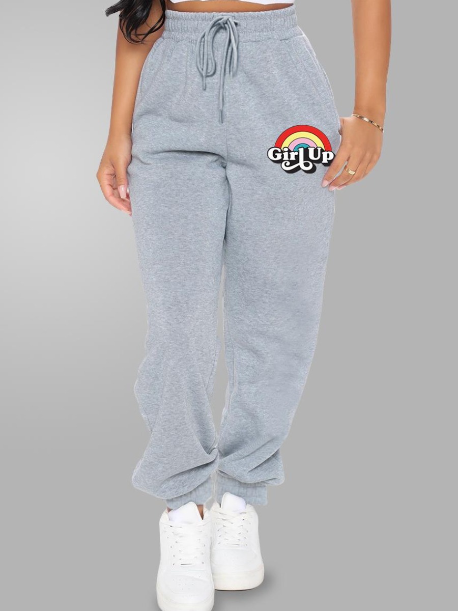 

LW Drawstring Rainbow Print Loose Pants, Grey