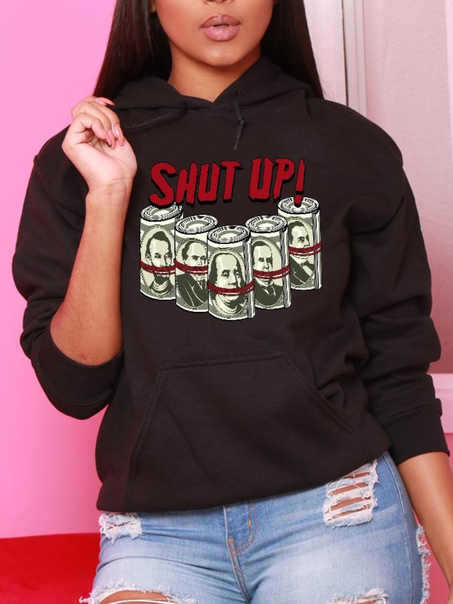 

LW Portrait Letter Print Hoodie, Black