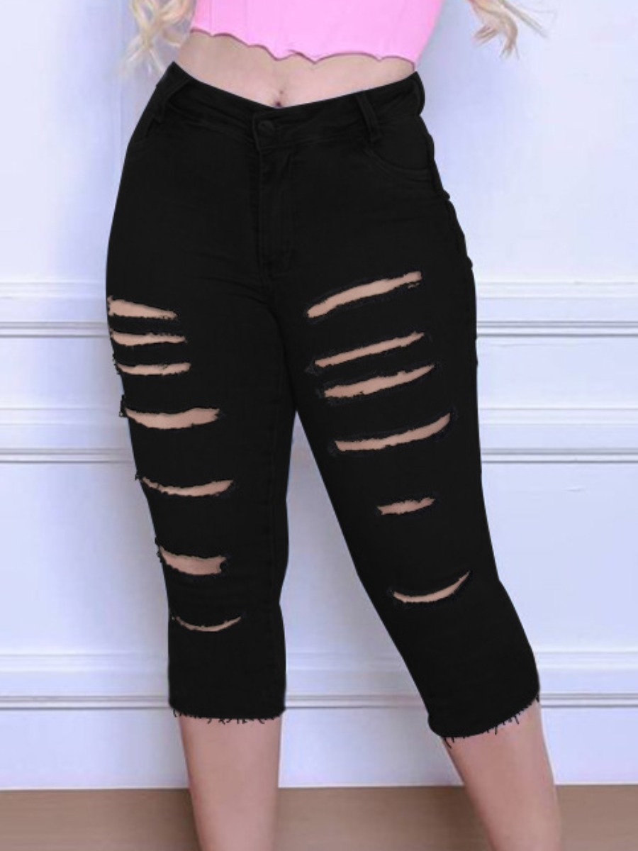 

LW Ripped Raw Edge Jeans, Black
