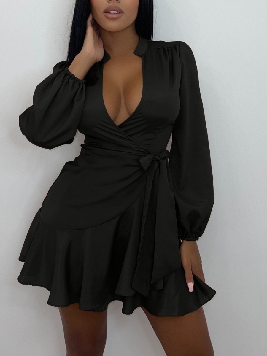 

LW Bandage Flounce Design A Line Dress, Black