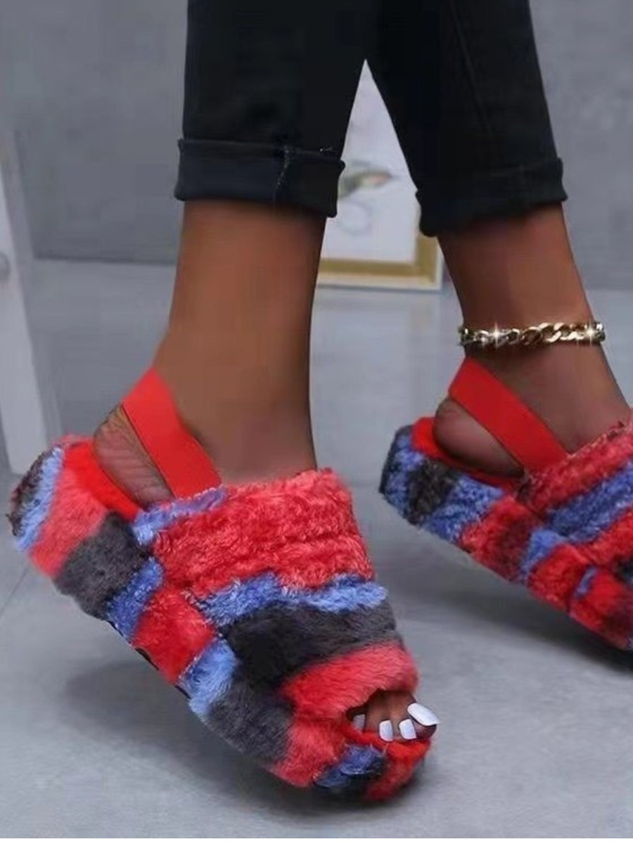 

LW Plush Patchwork Slippers, Red