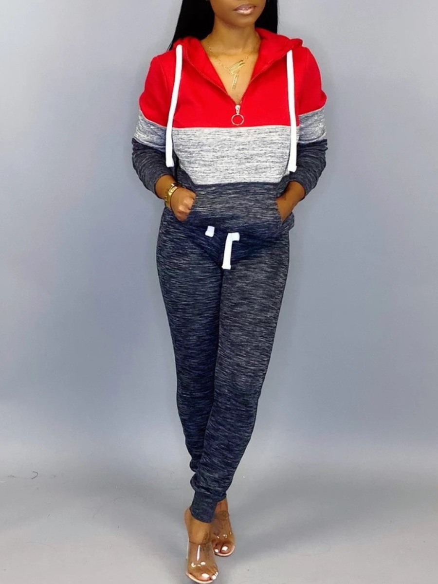 

LW Kangaroo Pocket Drawstring Tracksuit Set, Red