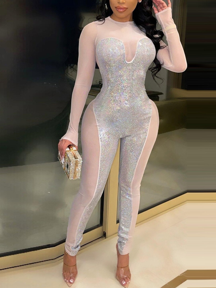 

LW See-through Sequined Jumpsuit, White