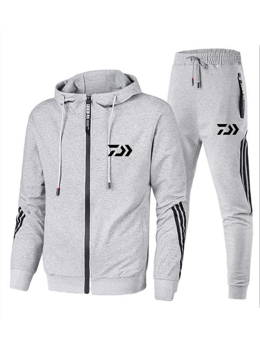 

LW COTTON Men Striped Drawstring Tracksuit Set, Grey